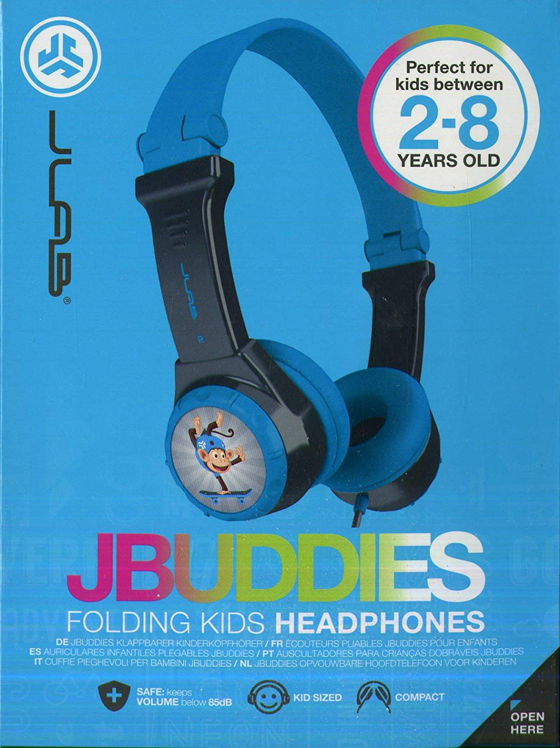 Comfortable FOLDING KIDS headphones for children from JLAB, blue color